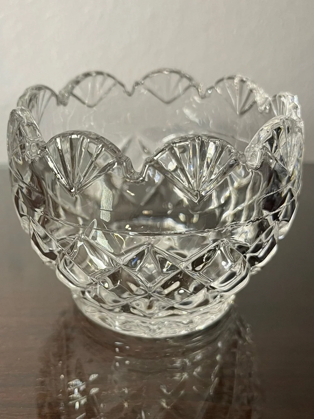 Shannon 24% Lead Crystal Small Bowl or Votive, Scallop Candy Dish Vase Bohemian